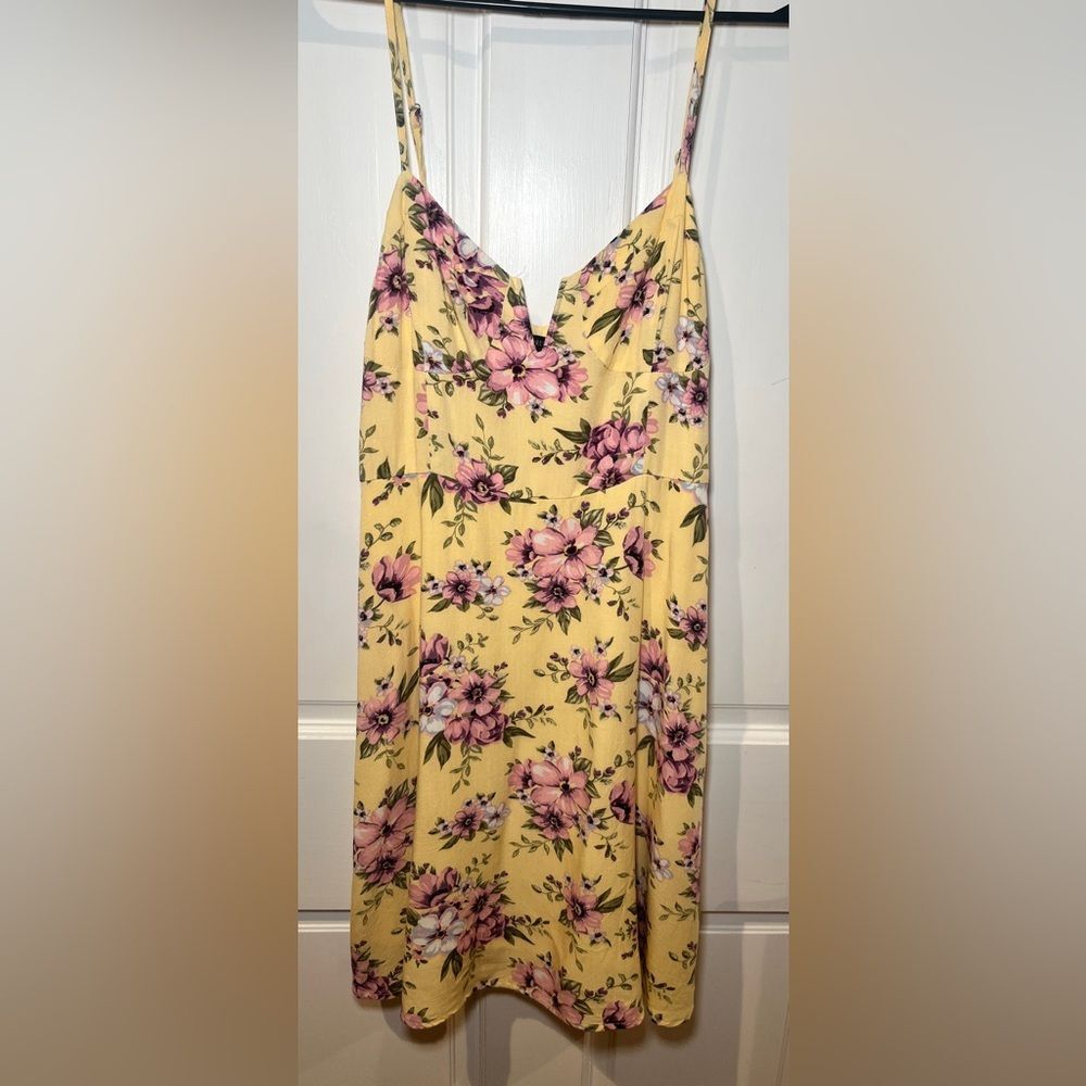 Forever 21 Buttery Yellow and purple floral mini dress size s